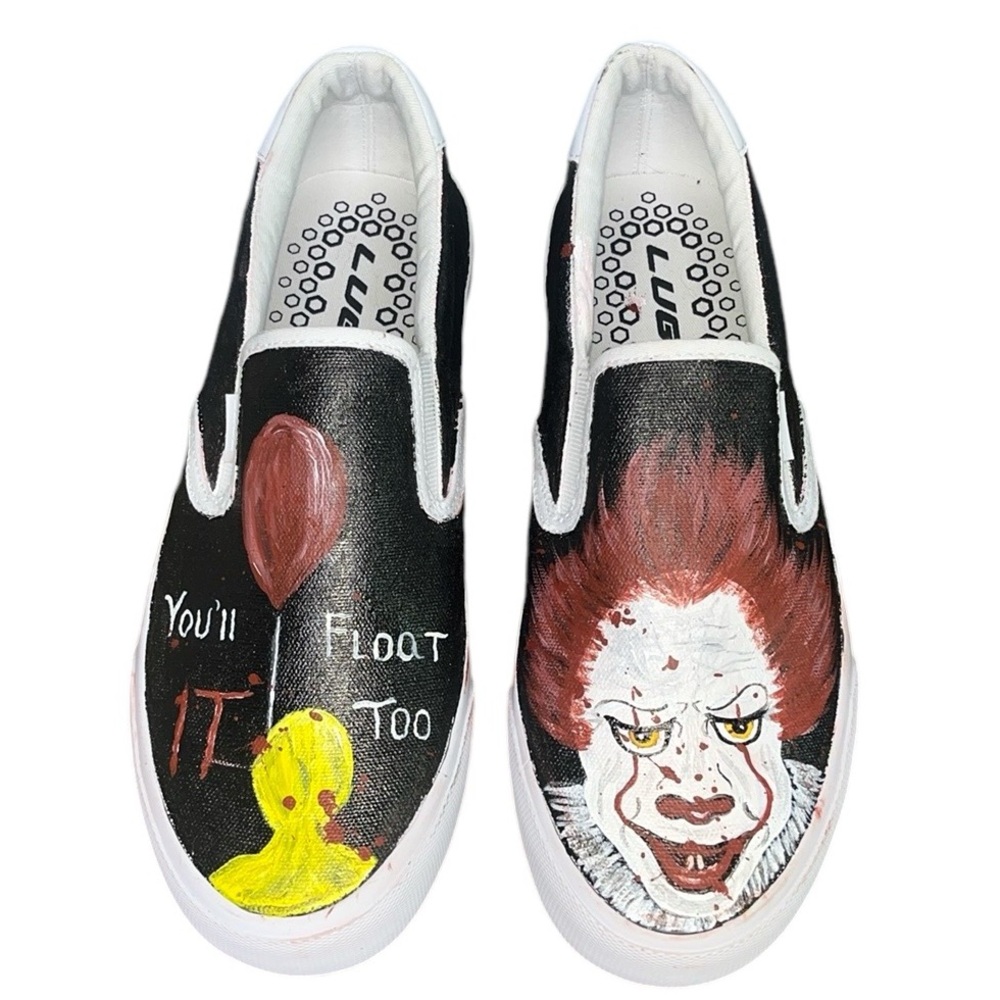LUGZ IT PENNYWISE Custom Painted Sneakers Tennis Shoes Slip Ons White Black Red